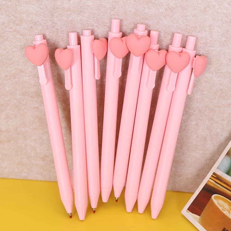 Pink Heart-Shaped Press Ballpoint Pen Small Gift School Classroom Reward Cross-Border Random Color Valentine's Day Gift