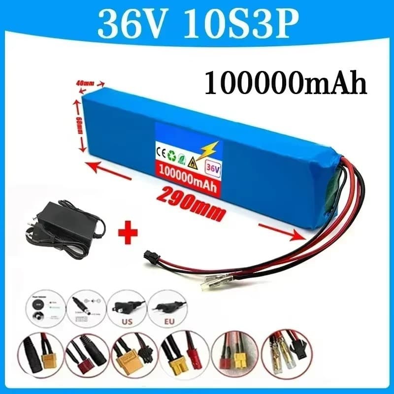 36V 100000mAh 18650 Rechargeable Lithium Battery Pack 10S3P Bicycle Scooter Battery with BMS