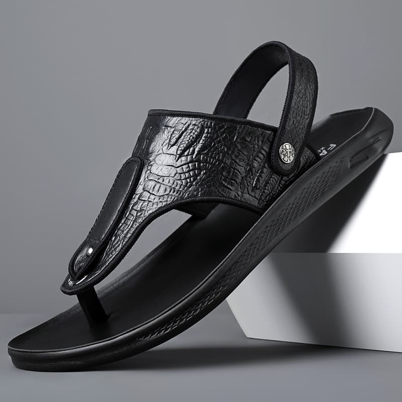 Men's Summer Leather Flip Flops Genuine Leather Anti-Slip Outdoor Slippers Trendy Korean Style Leather Sandals for Adults