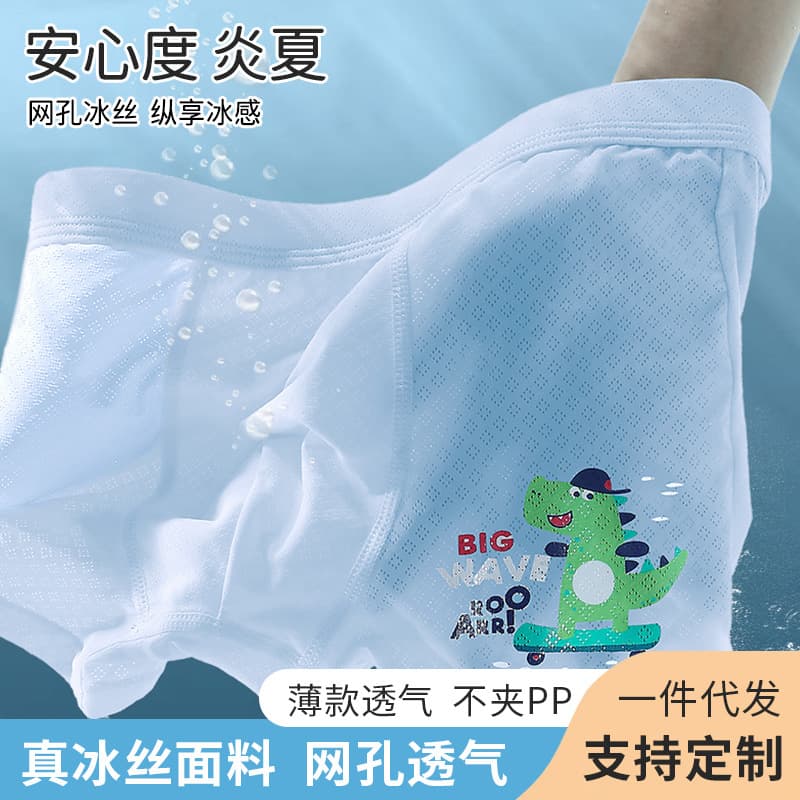 Boys' Ice Silk Summer Boxer Briefs, Antibacterial Mesh Thin Style, Toddler & Youth Shorts for Baby