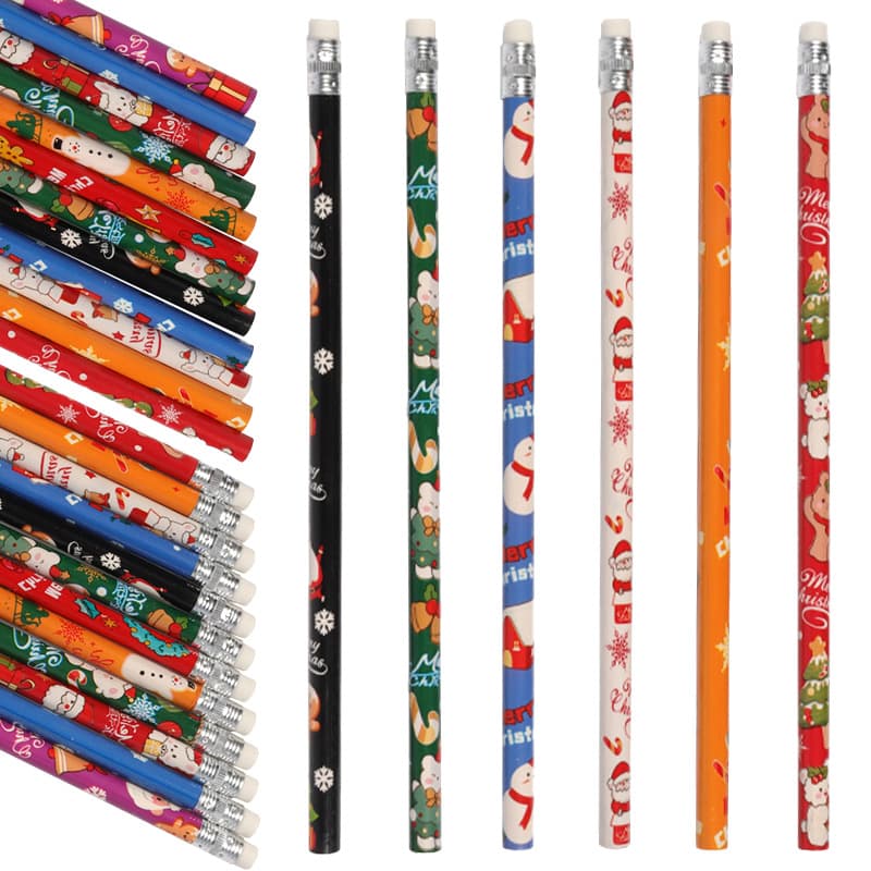 Colorful Christmas HB Pencil Set with Eraser, Stationery for Kids and Students, Creative Drawing and Writing Supplies, Wholesale