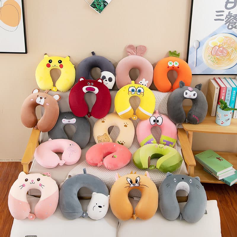 Cartoon Animal U-shaped Pillow, Avocado U-shaped Pillow, Slow Rebound Memory Foam Neck Support Pillow for Car Travel and Napping