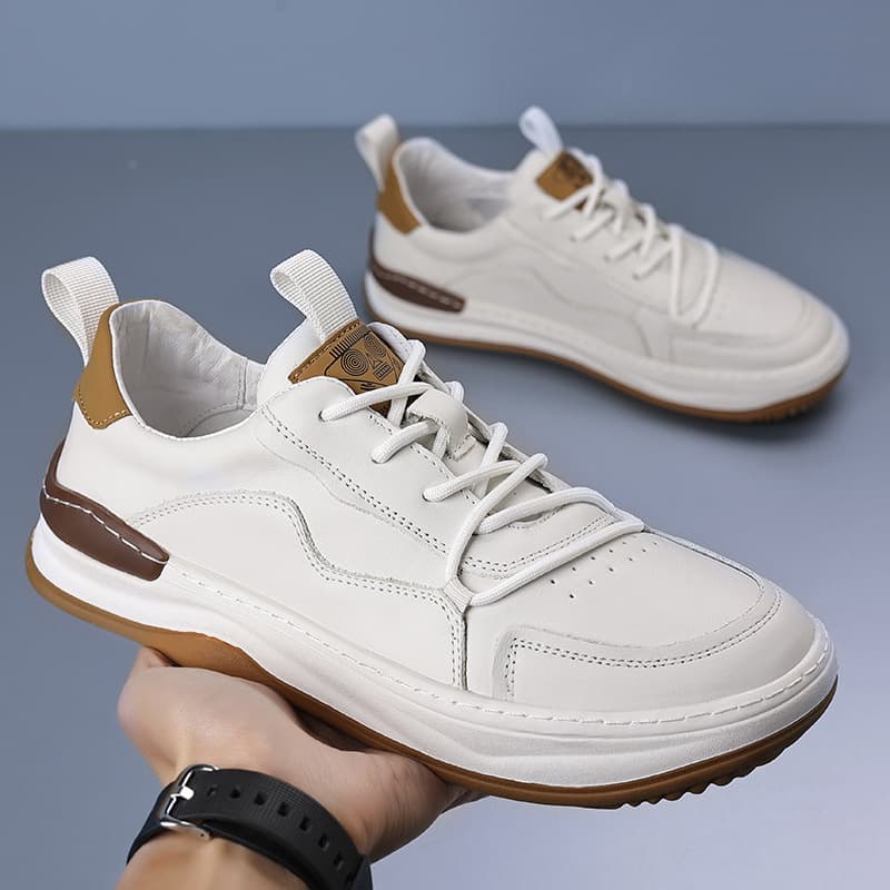 Top Layer Cowhide Autumn New Genuine Leather Men's Shoes Thick Sole Round Toe Casual Lightweight Fashionable Men's Footwear