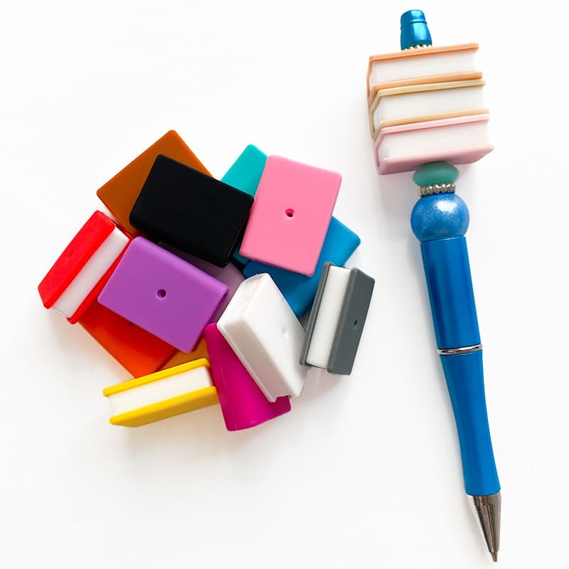 Stacked book-shaped rectangular book silicone beads DIY printing silicone beads accessories pen loose beads double hole color