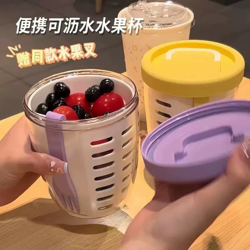 Outdoor Portable Fruit Salad Cup Cross-border Sealed Leak-proof Cup with Strainer and Fork Double-layer Weight Loss Cup