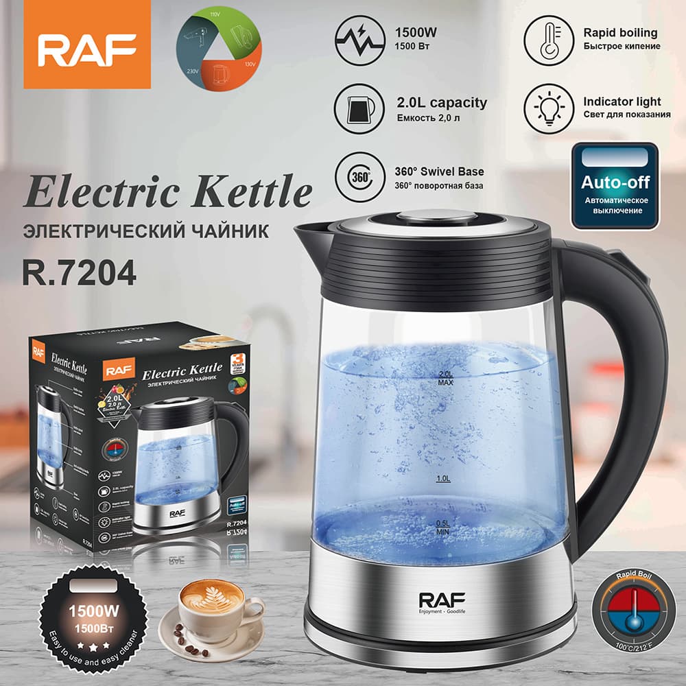 RAF European cross-border 2.0L visual household high borosilicate glass kettle automatic power-off kettle electric kettle