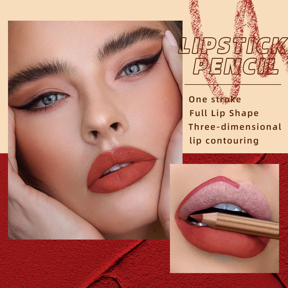 QIBEST Lip Liner Set Highly Pigmented Long-Lasting Non-Smudge Non-Stick Cup Matte Gold Tube Lip Liner 12 Colors Makeup