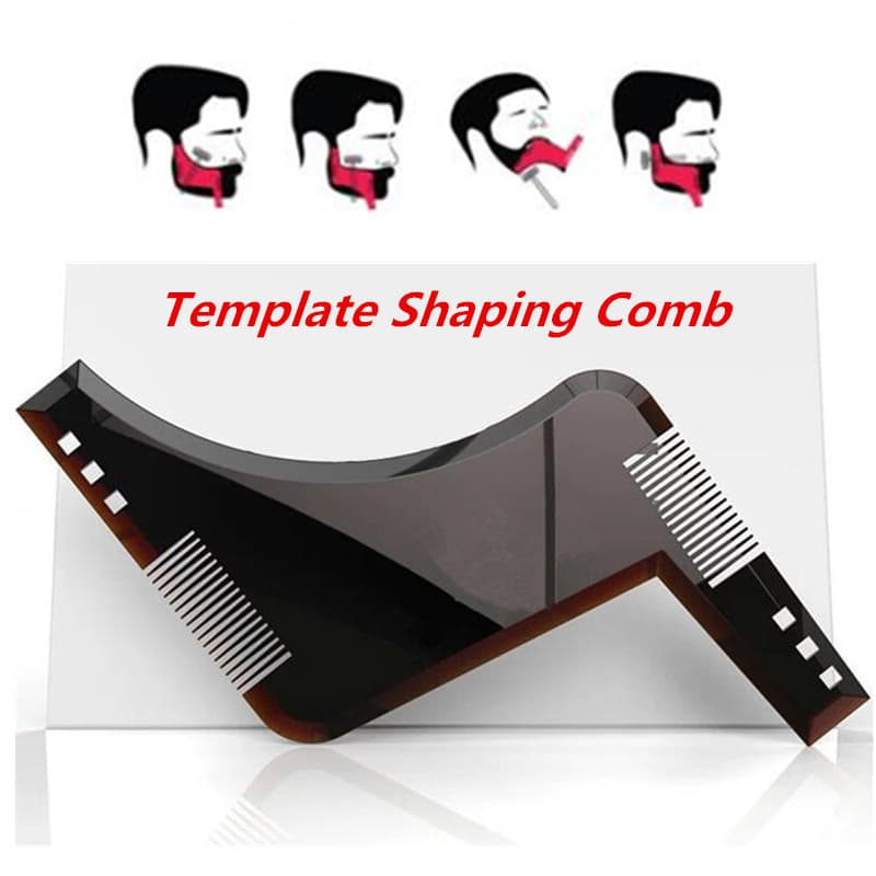 Men's Beard Comb, Sideburn Styling Comb with Brush, Beard Trimming Template Comb, Beard Styling Comb, Makeup Comb