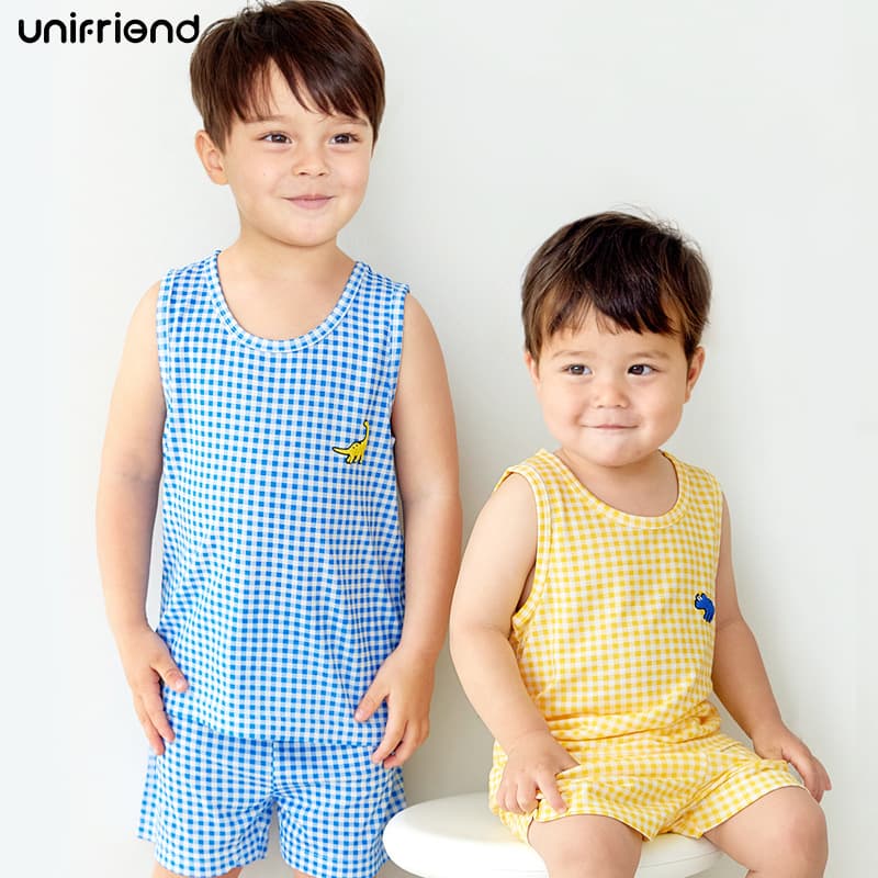 Unifriend 2024 New Children's Pajamas Boys Summer Ice Silk Vest Girls Homewear Vest Set