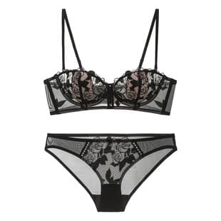 Sensual Embroidery Soft Underwire Bra Set for Large Bust to Look Smaller Bunny Ear Push-Up Cup Girl's Bra Set Women's Lace