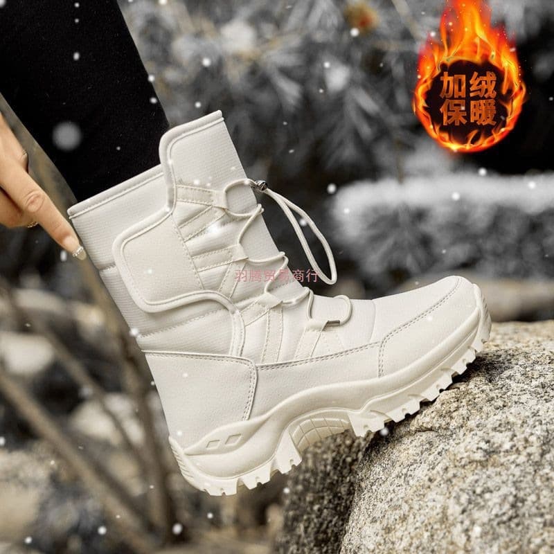 Women's Snow Boots for Northeast Winter, Waterproof, Slip-Resistant, Warm with Fleece Lining and Thickened Outdoor Hiking, Snow Village Travel, Skiing Cotton Shoes