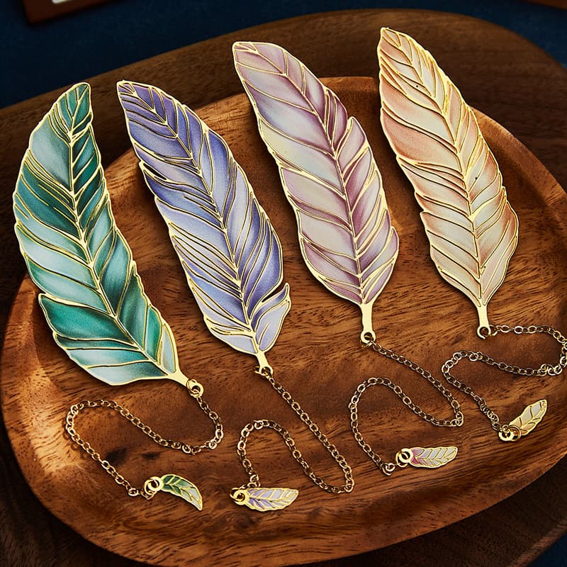 Artistic Ancient Style Feather Ink Painting Metal Bookmark Exquisite Cultural Creative Feather Bookmark Souvenir High-Aesthetic Reward Gift