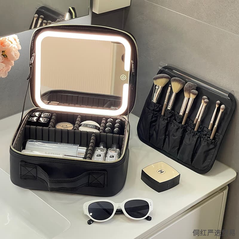 Makeup Case with Mirror and Light, Large Makeup Bag for Women, New High-End Large Capacity Portable Small Handheld Case