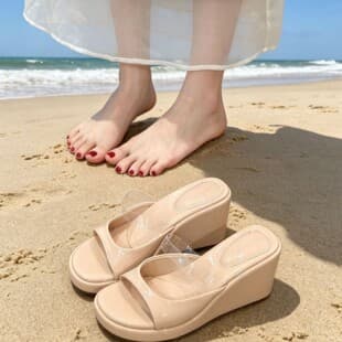 2026 New Wedge Heel Transparent Strap Comfortable Women's Summer Slide Sandals High Heel Thick Sole Slippers
