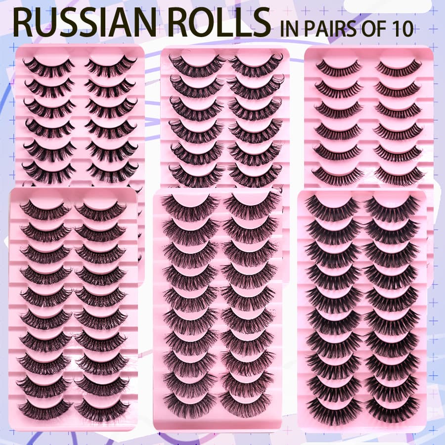 Strictly Selected D-Curl 10 Pairs Black Stem Russian Volume False Lashes Hard Stem Eyelashes Stage Makeup Thick Lashes