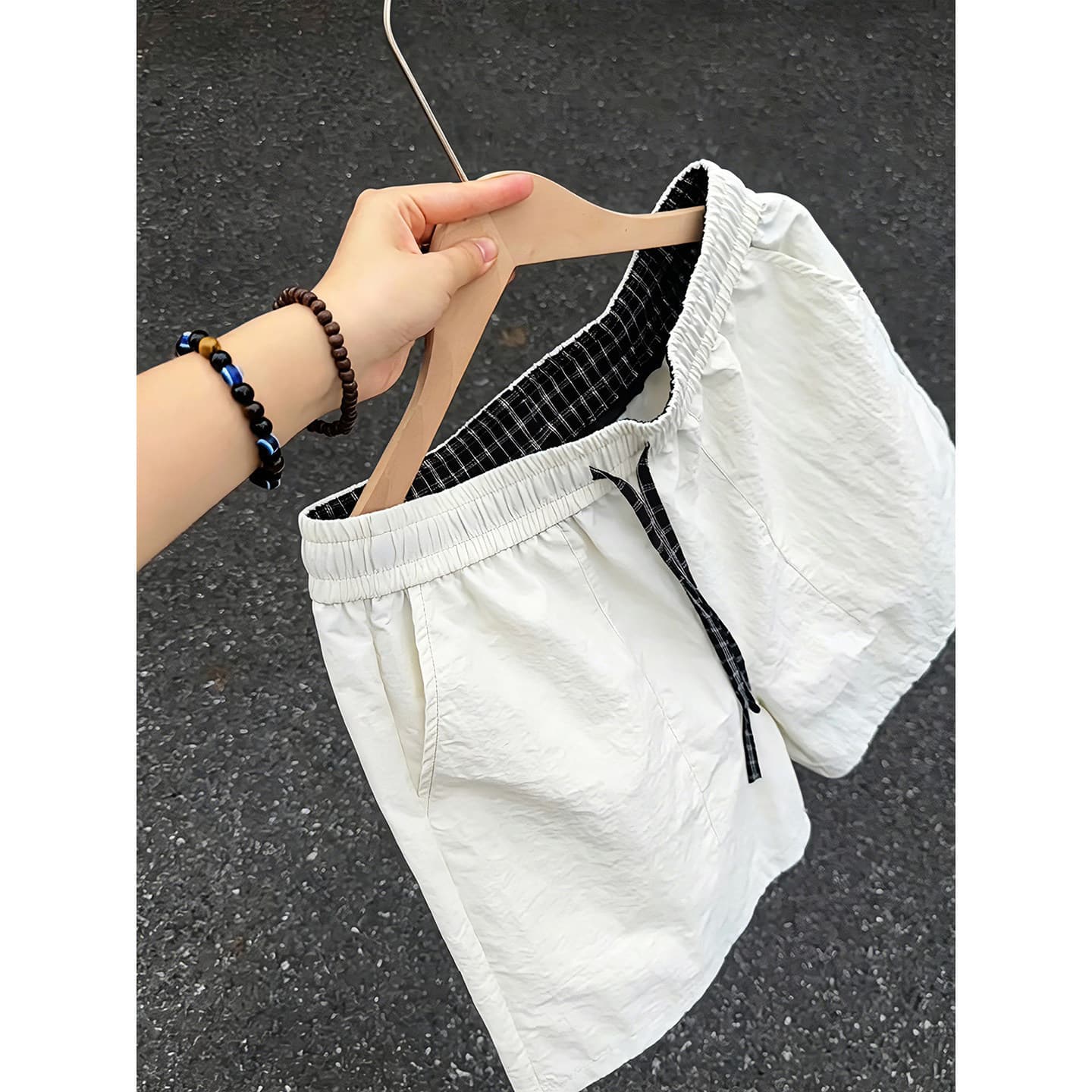 White American plaid quarter shorts for men in summer, thin, contrasting color, quick-drying pants, three-quarter sports pants worn outside