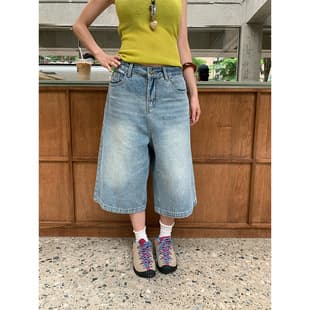 Yuyi Retro Light Blue Cropped Jeans for Women Summer Pear-Shaped Loose Fitting Wide Leg Capri Pants jy772