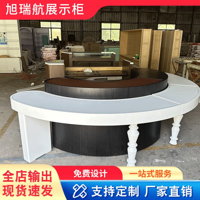Curved Glass Eyewear Display Cabinet with Wooden Baked Paint, Custom Explosion-Proof Glass Shelves, Jewelry-Grade Anti-Shadow Lighting System