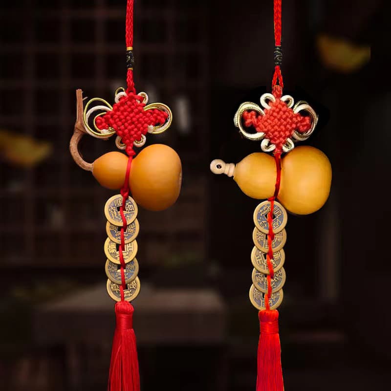 Wholesale natural gourd five emperor coins pendants, hand-twist cultural play gourds, Chinese knot antique five emperor coins small gourd ornaments