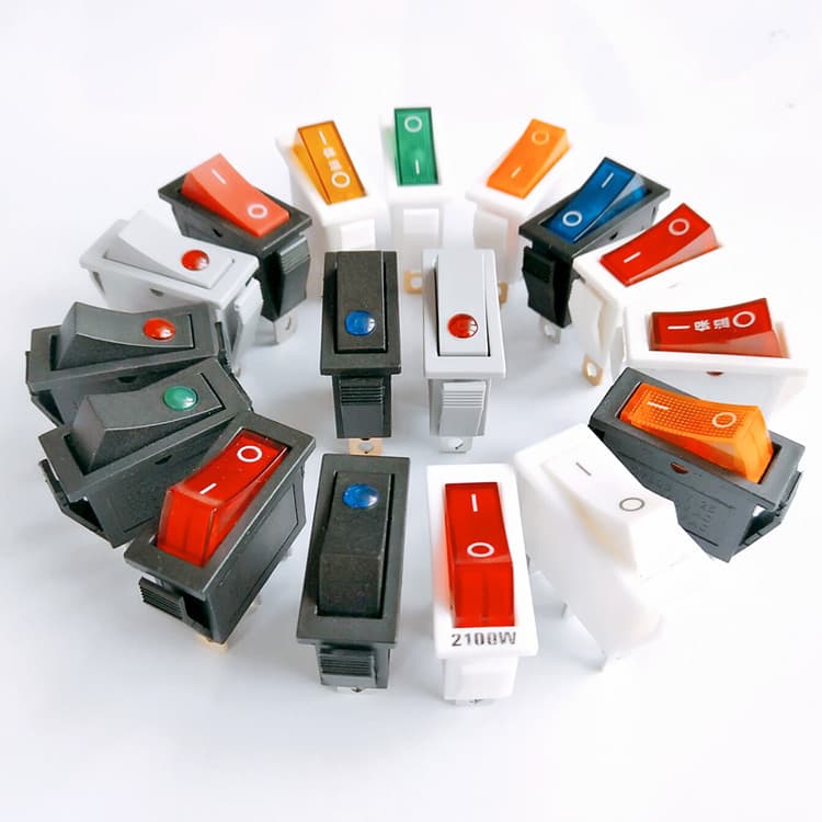 KCD3 boat-shaped switch, 2-pin, 2-speed, 3-pin with light, white base and red cover, electric cooker switch. KCD3 boat-shaped switch peephole