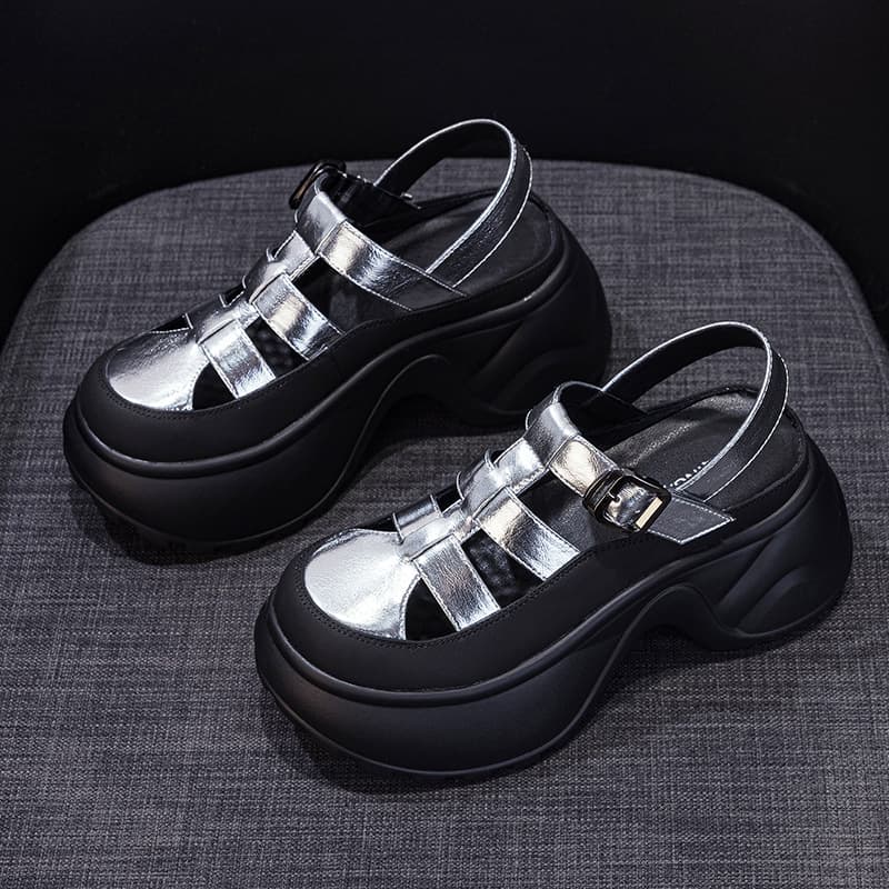 Thick-Sole Roman Sandals for Women 2026 Summer New Style Hollow Breathable Casual Fashion Versatile Chunky Heel Height-Increasing Women's Sandals