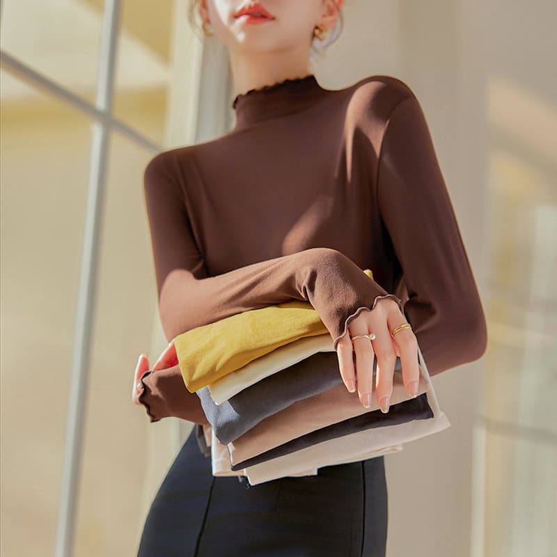 Strictly Selected Autumn/Winter New Ruffle Hem Base Layer Top Women's Long Sleeve Slim Fit Inner Wear