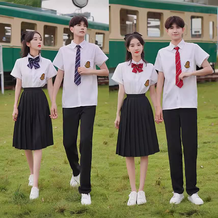 School Uniform Suit College Style Middle School Student Short-Sleeved White Shirt Skirt Junior High School Student Sports Meeting Graduation Class Uniform Summer