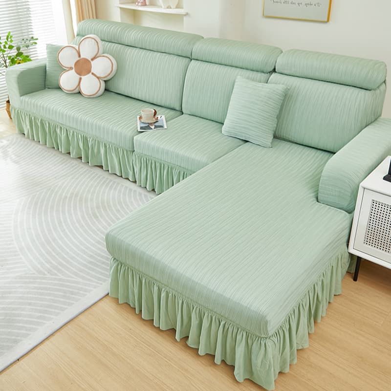 New Water Ripple High-End Single-Sided Jacquard Sofa Cover, All-Season Universal Full-Coverage Stretch Slipcover with Anti-Slip Cushion Cover