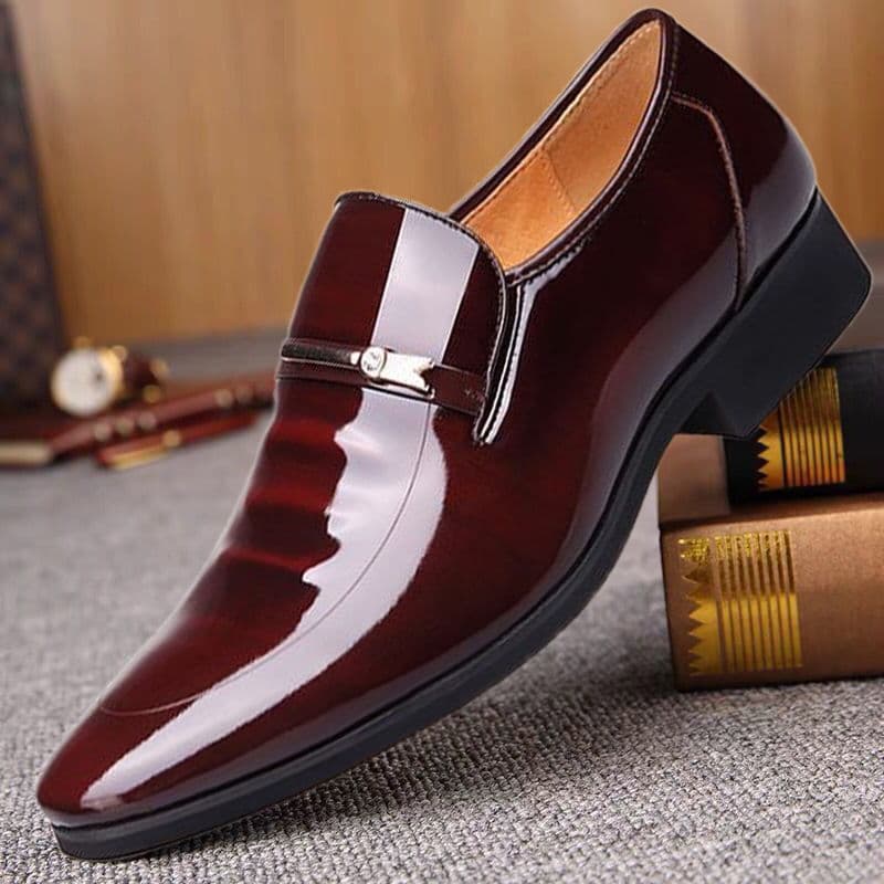Men's Business Casual Formal Slip-On Shoes, Patent Leather Shiny Black, Large Size, Cross-Border Wedding Shoes