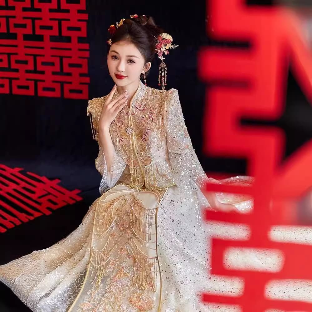 New Chinese style Xiuhe wedding dress 2025 new bride wedding dress female luxury out-of-court dress high-end toast dress