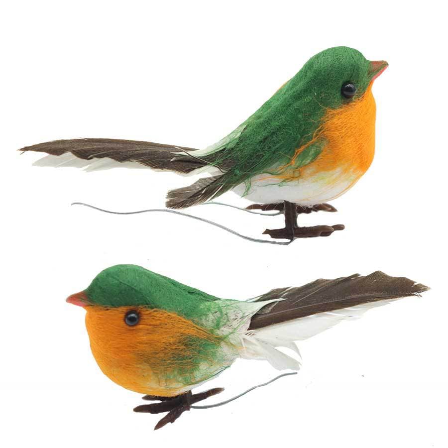 2-Pack Robin Decorative Artificial Feather Bird, Simulated Small Robin for Outdoor Garden Decoration