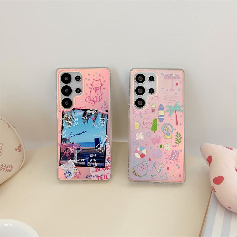 Compatible with Samsung S25 Ultra Laser Phone Case, Personalized Seaside Scenery, Samsung S26/24 Plus Phone Case