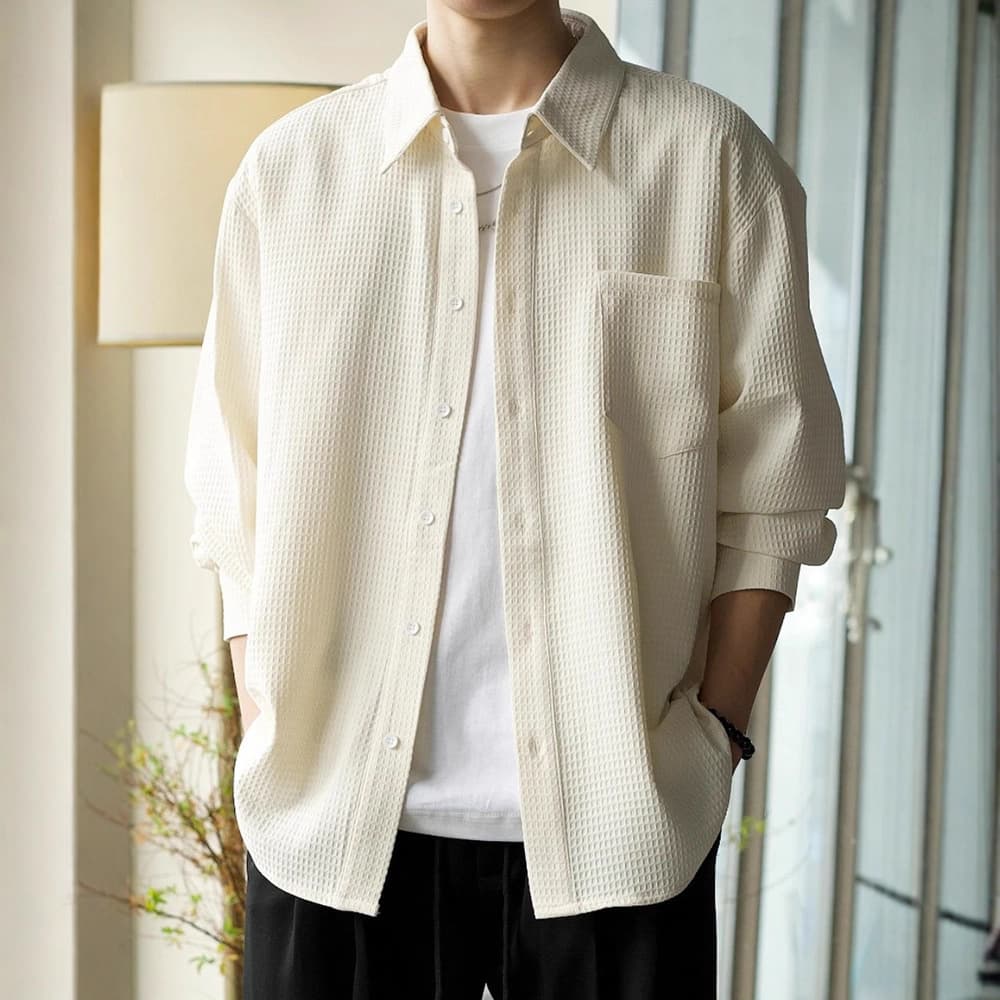 2025 Spring/Autumn Thin Long-Sleeve Shirt for Men Casual Streetwear Japanese Hong Kong Style Vintage Cool Long-Sleeve Shirt