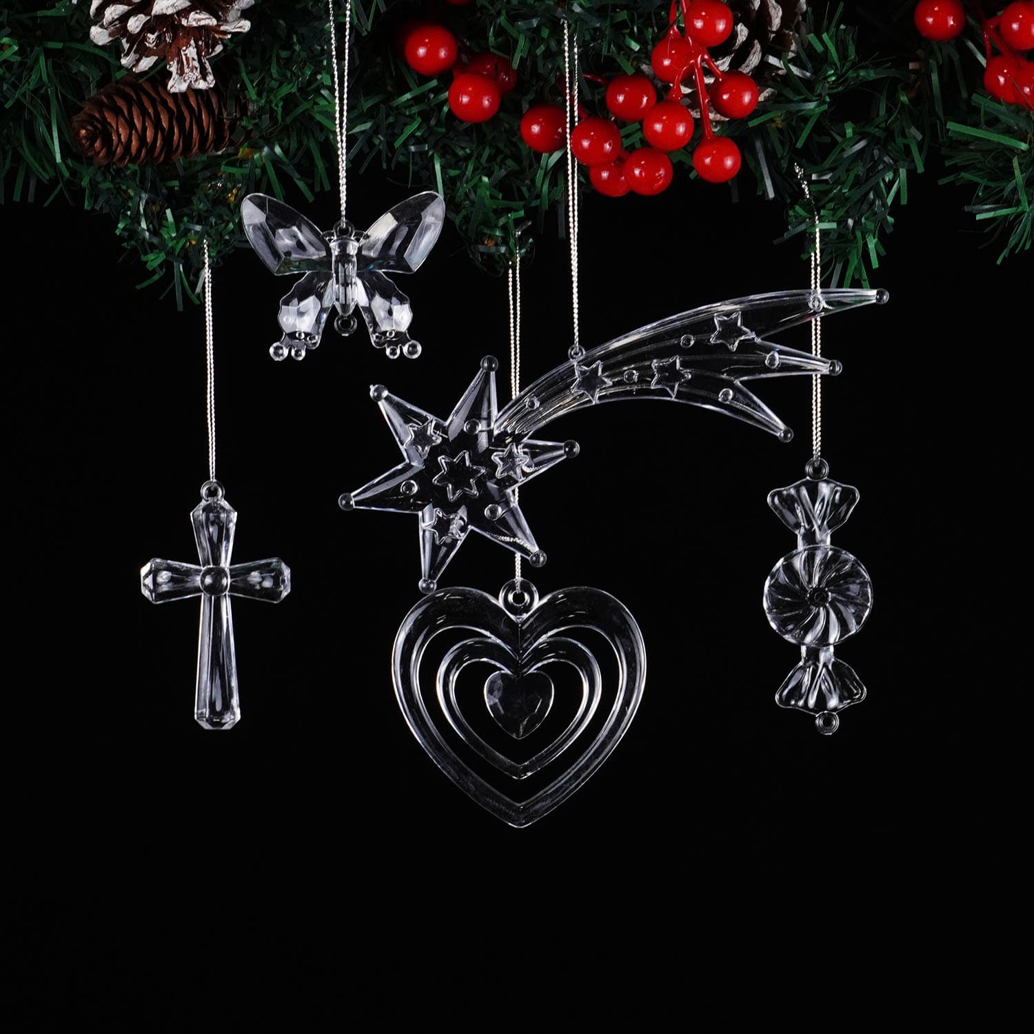 Cross-border New Christmas Decorations Holiday Hanging Ornaments Tree Decor Transparent Acrylic Meteor Pendants