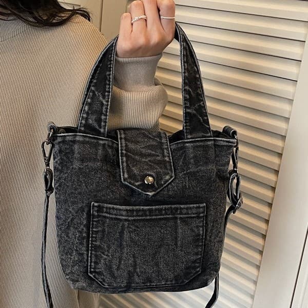 Retro washed denim bag, simple commuter bucket bag, versatile handbag, casual crossbody bag, commuter bag
