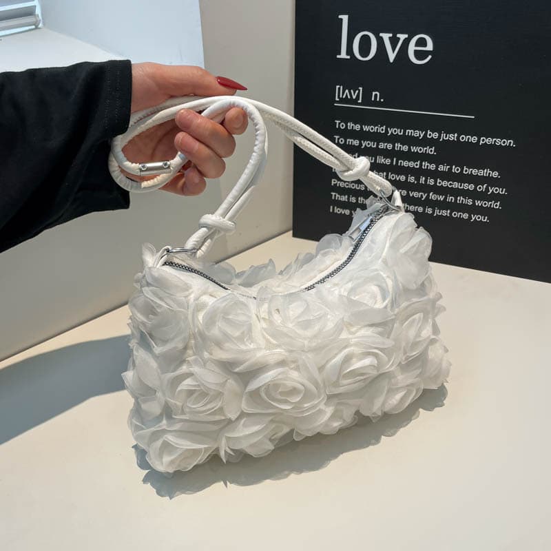 New Fashionable Rose Flower Style 2025 Exquisite Portable Pleated Lace Satchel Shoulder Crossbody Bag for Women