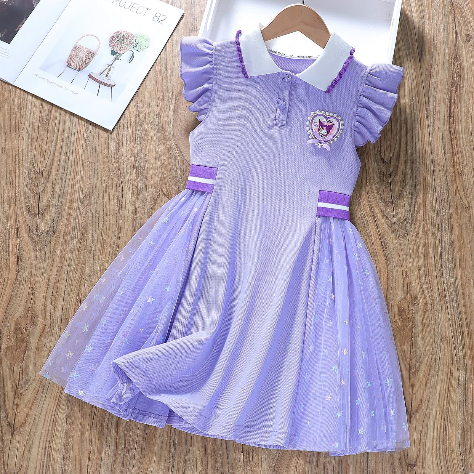 Princess Style Short Sleeve Dress for Little Girls Baby Fashionable Summer Clothing Korean Version Polyester Fabric Soft Hand Feel