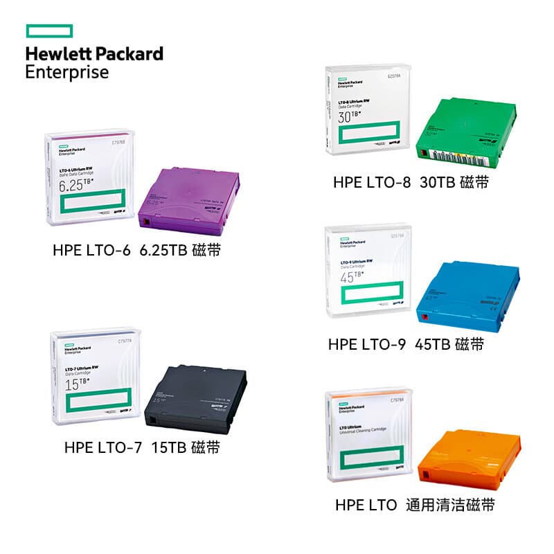 Original LTO-4/LTO9 data storage tapes for HPE tape drives and storage devices.