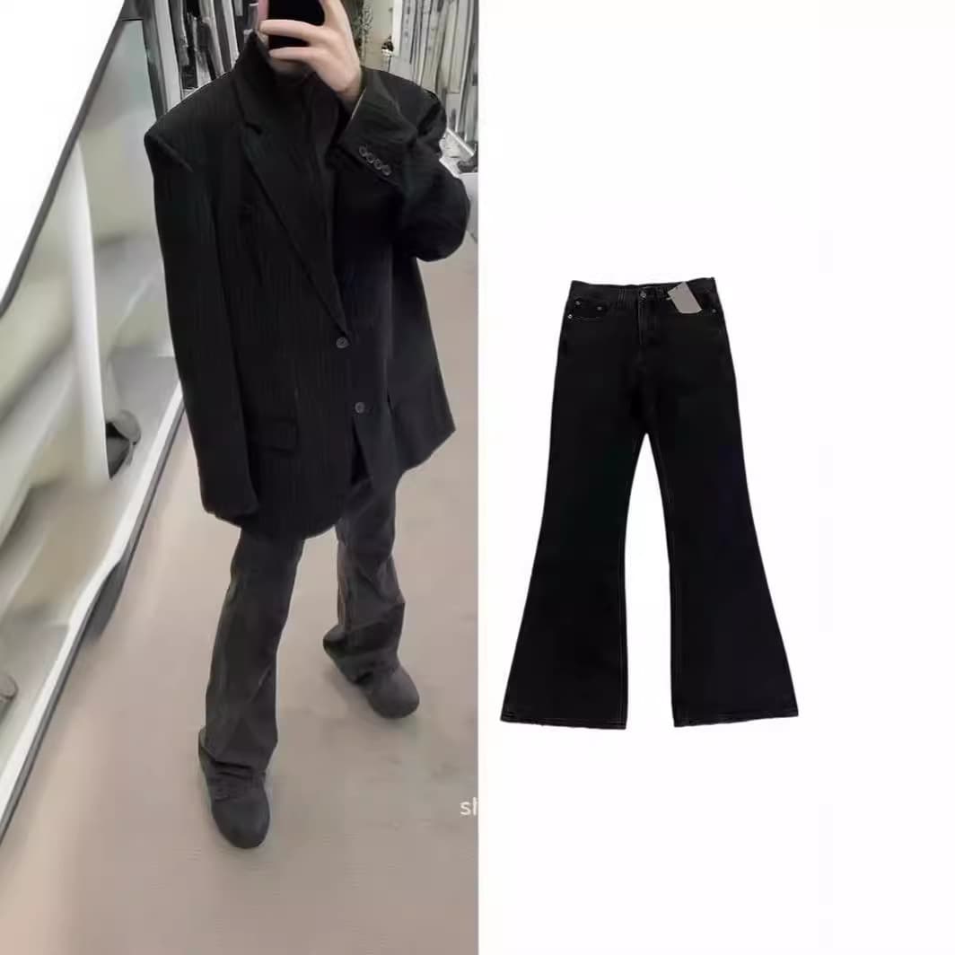 Original Paris Style Demna Flared Black Distressed Washed Flared Jeans Nihken Same Style Trendy Pants