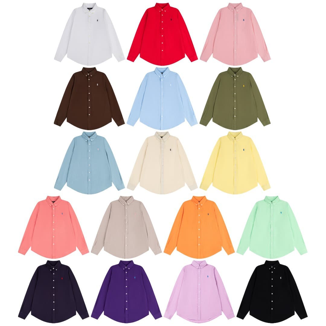 2025 Summer Versatile RL Classic Pony Logo Embroidered Linen Solid Button-Down Collared Long-Sleeve Shirt for Men and Women