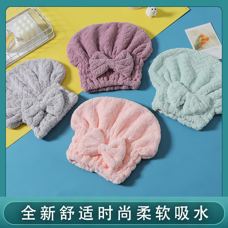 Thick Coral Fleece Dry Hair Cap Single Color Butterfly Knot Towel Headband Absorbent Quick Dry Hair Towel for Adults And Children