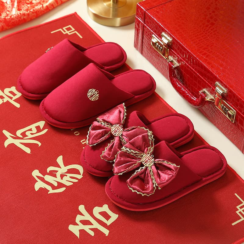 Wedding Slippers Premium Winter Festive Red Couple Love Character Home Use Bride Dowry Slippers