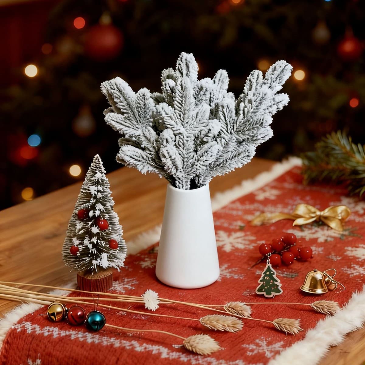Cross-border Christmas Snowflakes, Flocked Five-Point Snowflakes, Flocked Five-Point Pine Needle Branches, Indoor Holiday Decorations