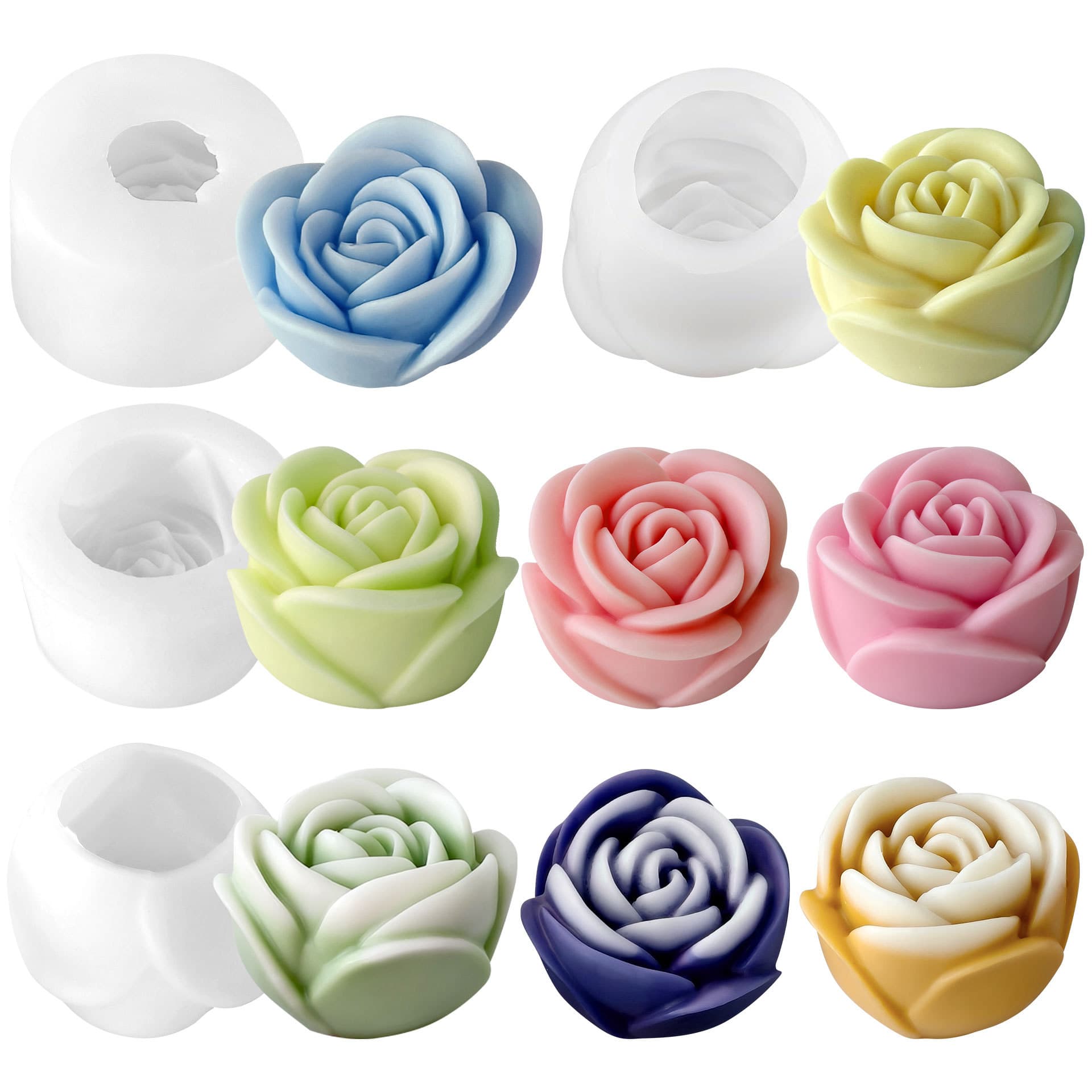 Jiahuimei Rose Scented Candle Silicone Mold for Flower Soap, DIY Aroma Craft, Epoxy Resin, and Plaster
