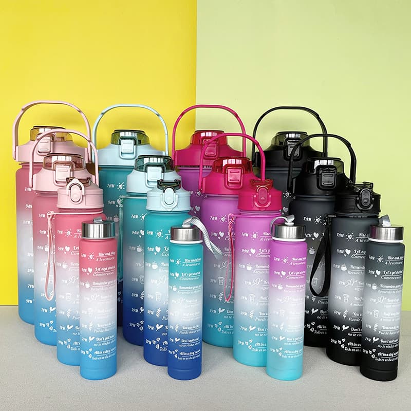 4-Piece Set Frosted Gradient Trendy Space Cup Plastic Straw Water Bottle Large Capacity Portable Simple Sports Kettle