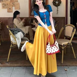 Sweet Spring Women's Set Lace Patchwork Bow Short Sleeve Top Plus Size Beautiful Long Skirt