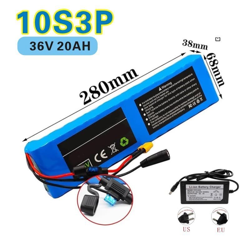 36V 20Ah lithium battery pack 10S3P electric scooter battery with BMS protection plate XT60 interface
