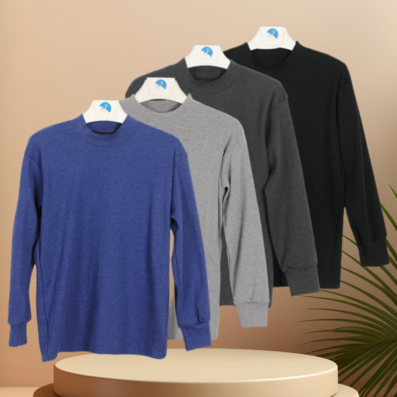 Spring New Pure Cotton Men's Autumn Underwear, Large Size for Middle-Aged and Elderly, Dad's Round Neck Base Layer Cotton Shirt