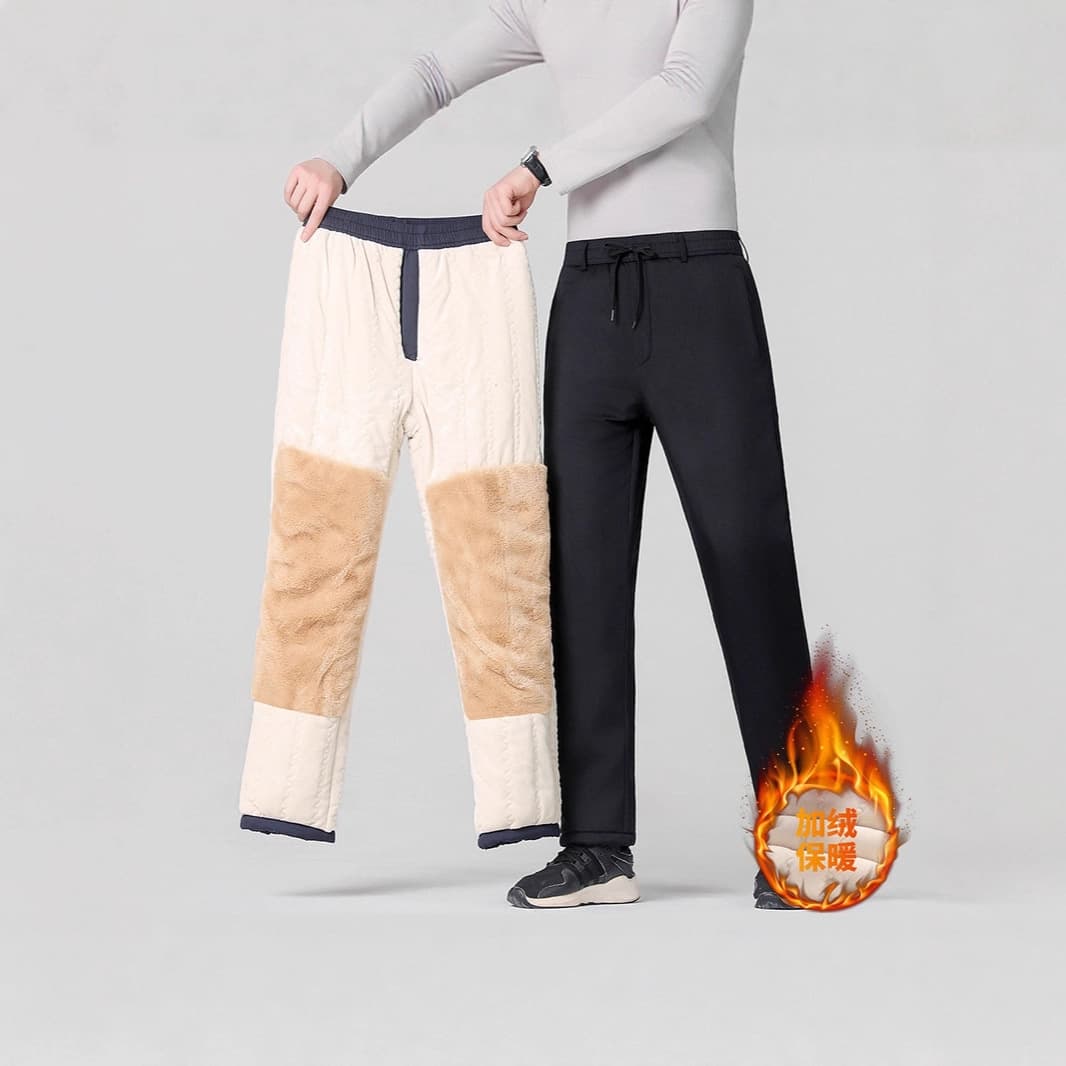 Winter Casual Versatile Fleece-Lined Drawstring Pants Men Sherpa Cotton-Lined Polar Fleece High-Waist Super Thick Pants Men