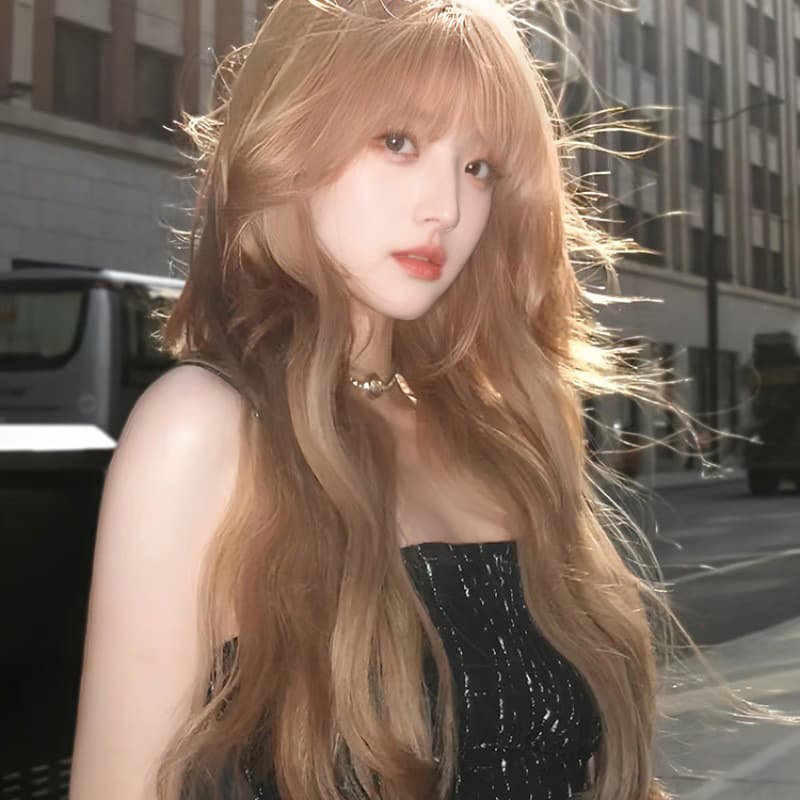 Cross-border Best-selling Wig for Women Long Hair Big Wave Full Length Straight Hair Wig Milk Tea Champagne Color Long Curly Hair Realistic Human Hair